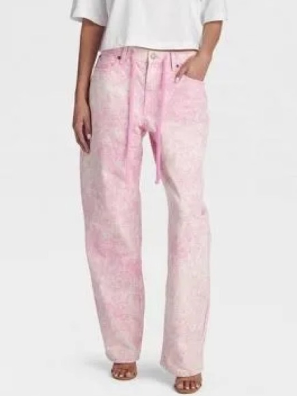 KBB by Kahlana Women’s Pink tie dye Denim Barrel Leg Jeans NWT